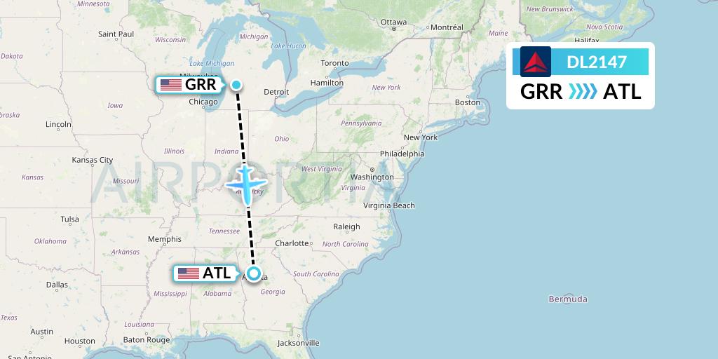 DL2147 Delta Air Lines Flight Map: Grand Rapids to Atlanta