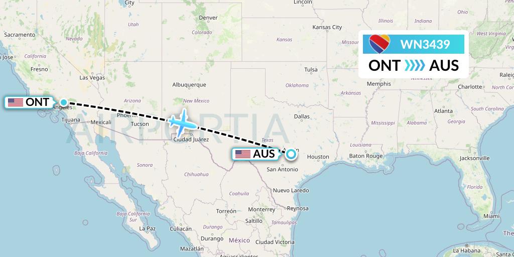 WN3439 Southwest Airlines Flight Map: Ontario to Austin
