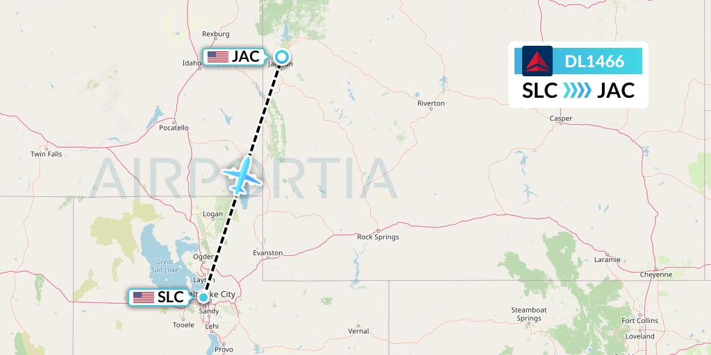 DL1466 Delta Air Lines Flight Map: Salt Lake City to Jackson