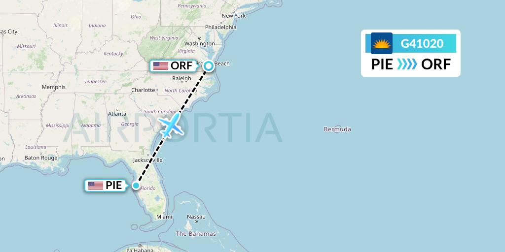 G41020 Allegiant Air Flight Map: St. Petersburg to Norfolk