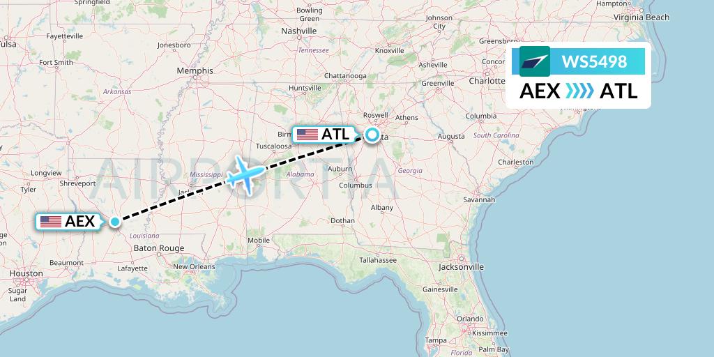 WS5498 WestJet Flight Map: Alexandria to Atlanta