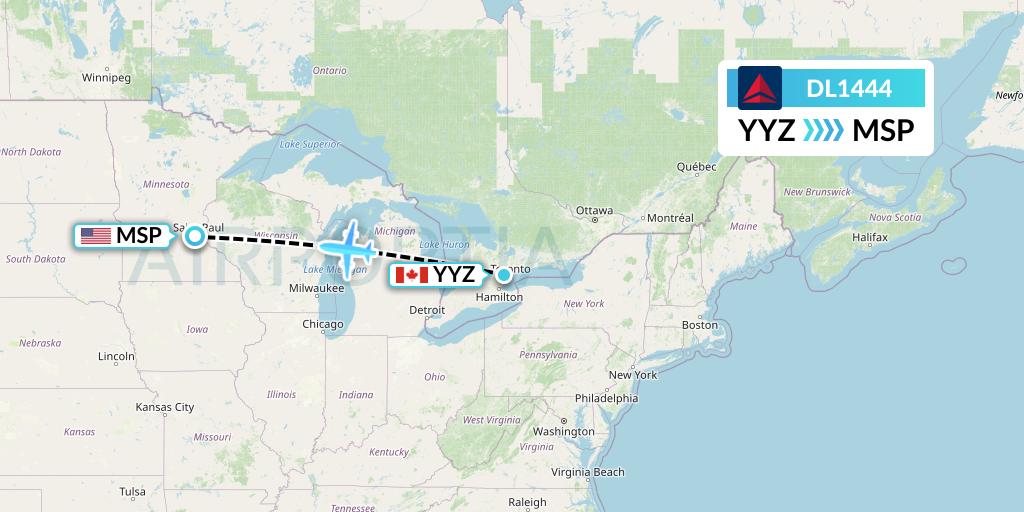 DL1444 Delta Air Lines Flight Map: Toronto to Minneapolis