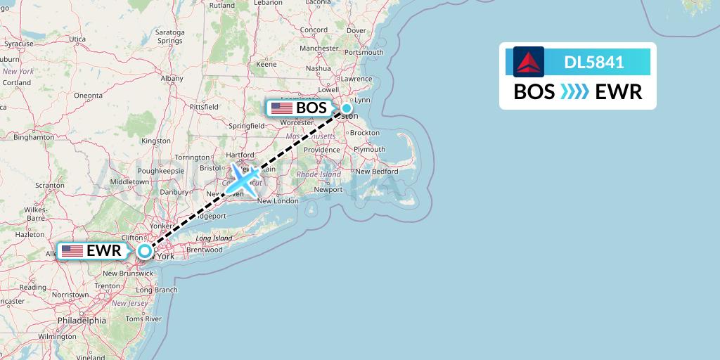 DL5841 Delta Air Lines Flight Map: Boston to New York
