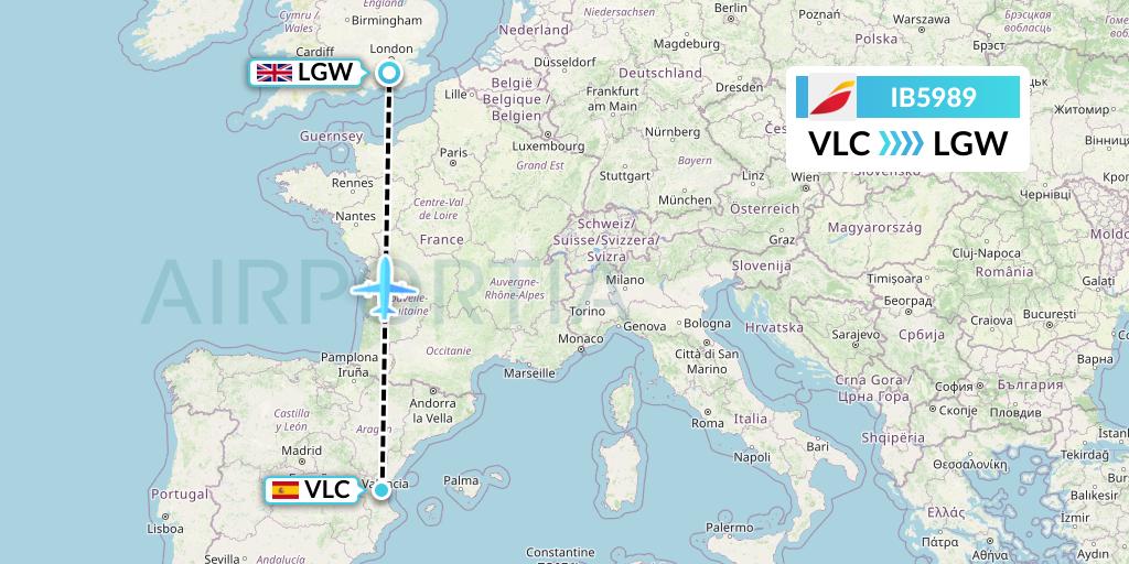 IB5989 Iberia Flight Map: Valencia to London