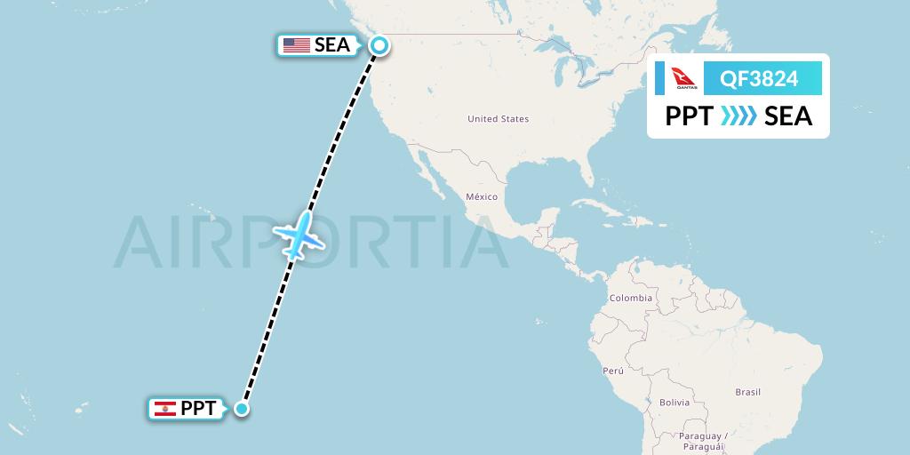 QF3824 Qantas Flight Map: Papeete to Seattle