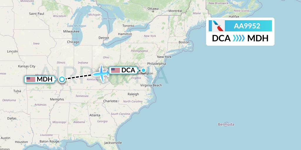 AA9952 American Airlines Flight Map: Washington to Carbondale-Murphysboro