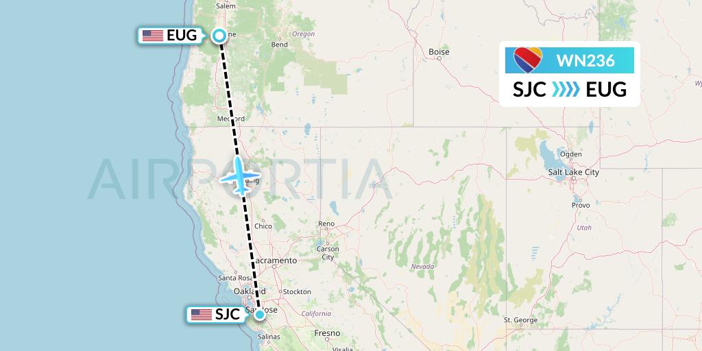WN236 Southwest Airlines Flight Map: San Jose to Eugene