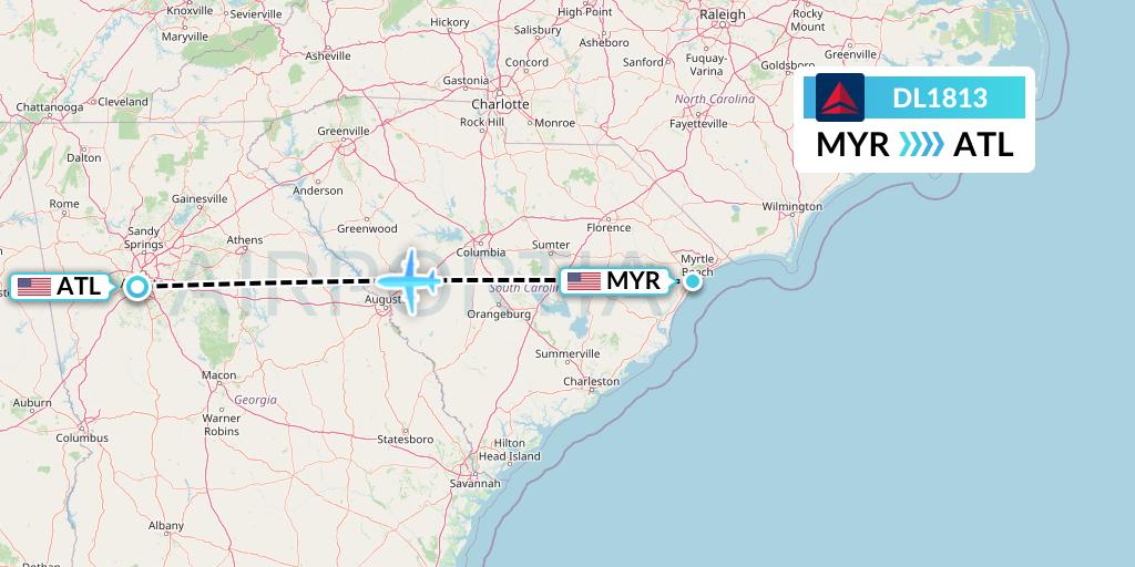 DL1813 Delta Air Lines Flight Map: Myrtle Beach to Atlanta