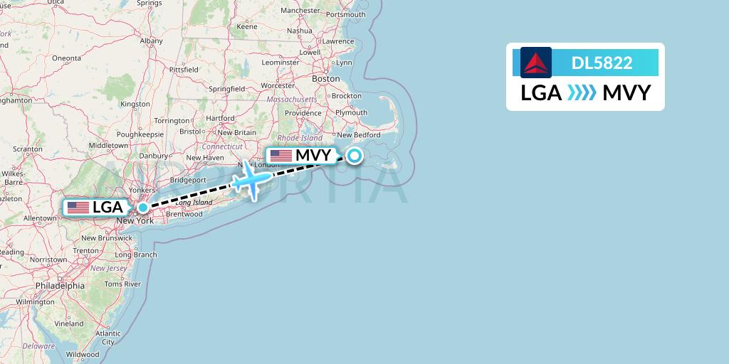 DL5822 Delta Air Lines Flight Map: New York to Martha's Vineyard
