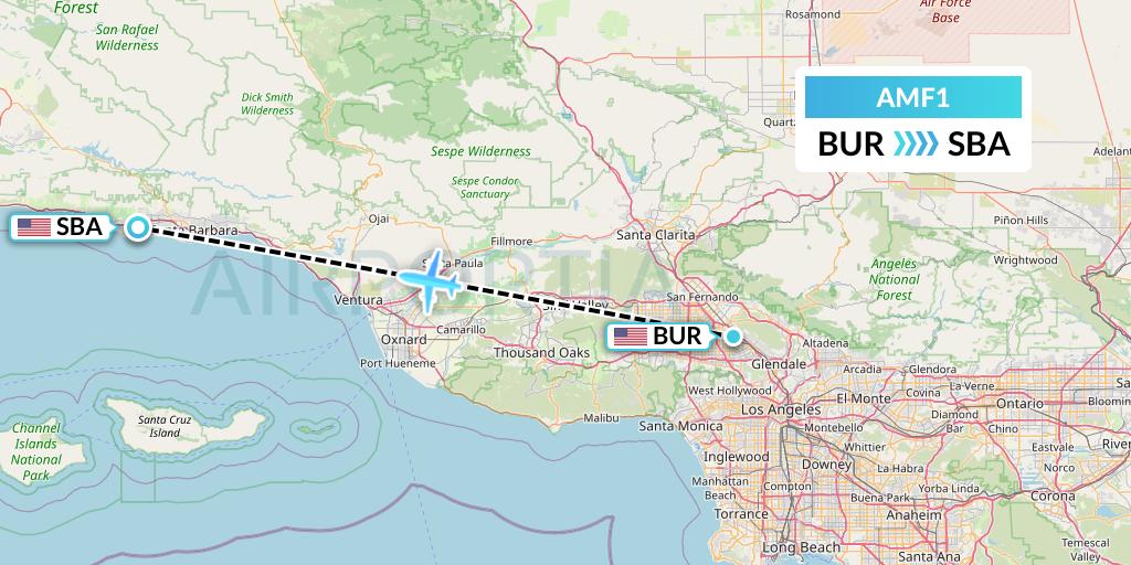 AMF1 Ameriflight Flight Map: Burbank to Santa Barbara