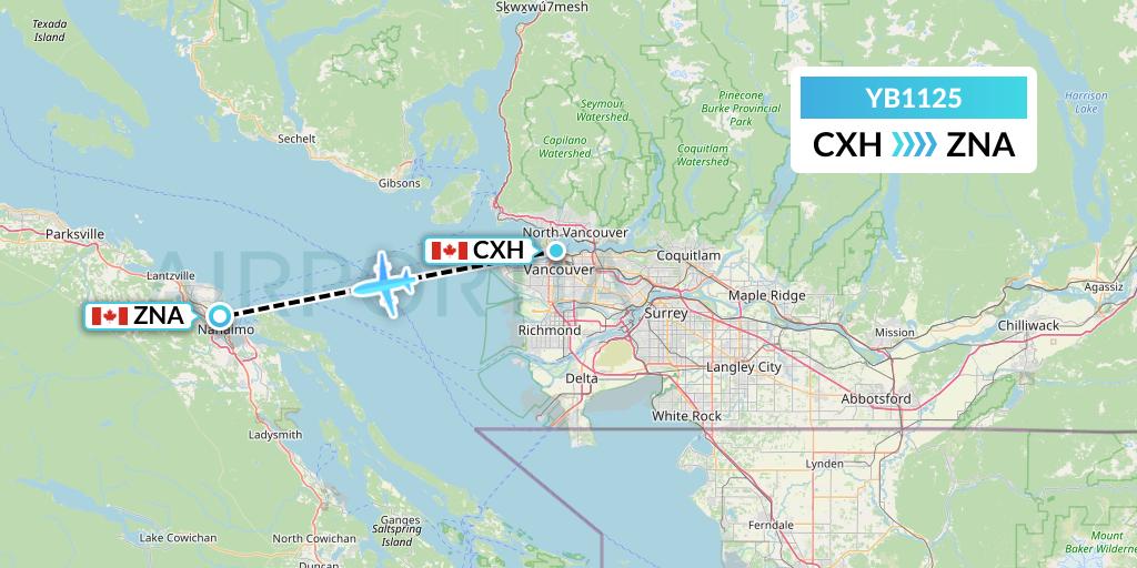 YB1125 Harbour Air Seaplanes Flight Map: Vancouver to Nanaimo