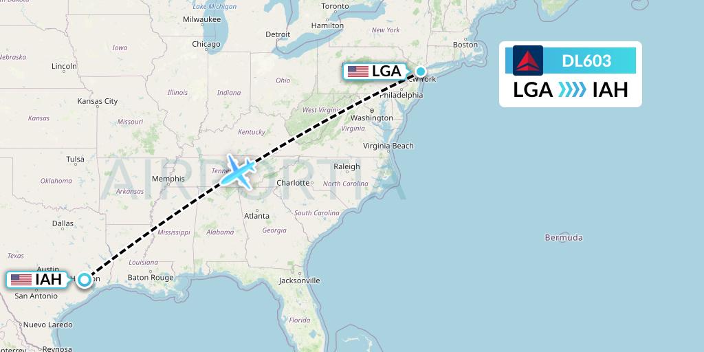 DL603 Delta Air Lines Flight Map: New York to Houston