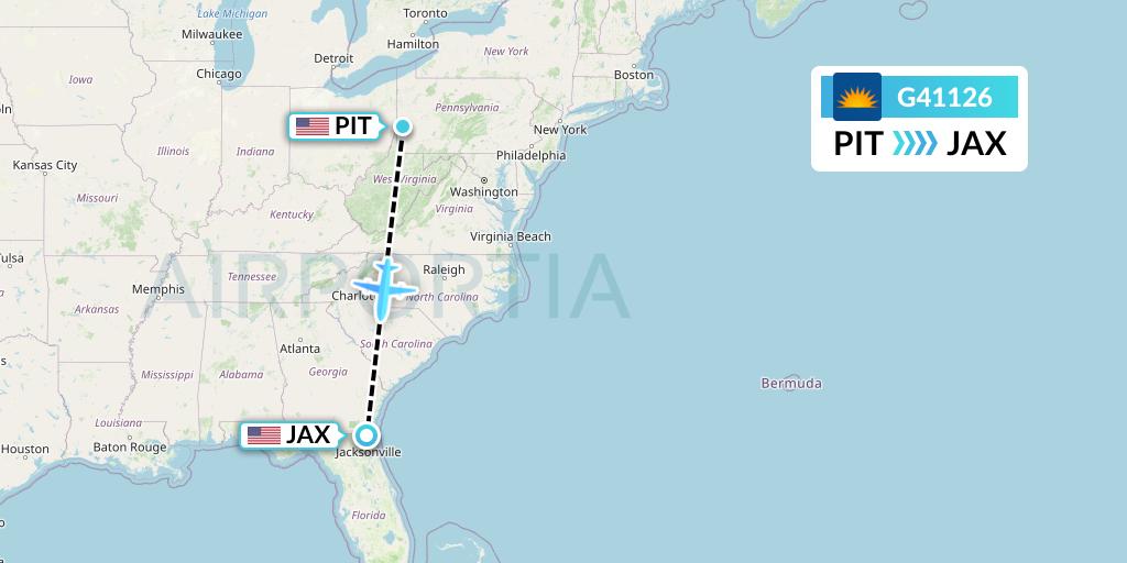 G41126 Allegiant Air Flight Map: Pittsburgh to Jacksonville
