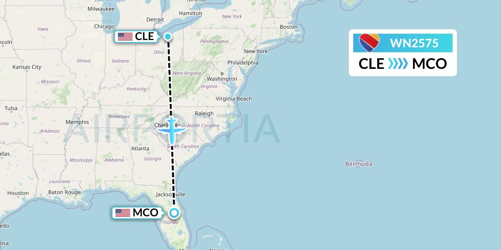 WN2575 Southwest Airlines Flight Map: Cleveland to Orlando