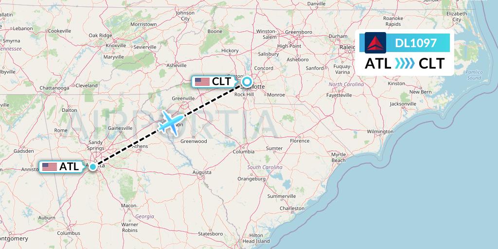 DL1097 Delta Air Lines Flight Map: Atlanta to Charlotte