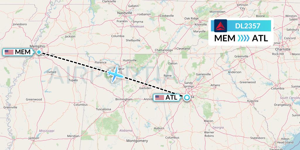 DL2357 Delta Air Lines Flight Map: Memphis to Atlanta