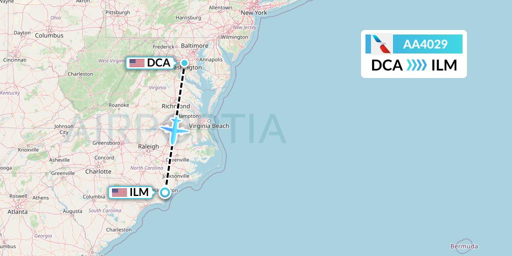 AA4029 American Airlines Flight Map: Washington to Wilmington