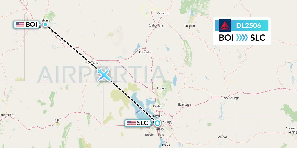 DL2506 Delta Air Lines Flight Map: Boise to Salt Lake City