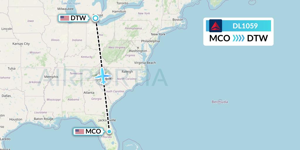 DL1059 Delta Air Lines Flight Map: Orlando to Detroit