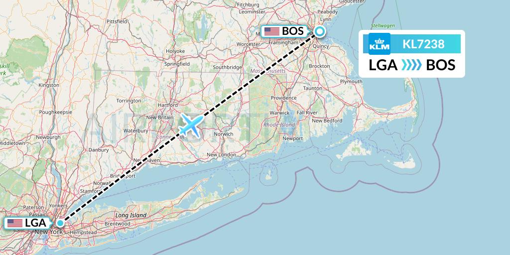 KL7238 KLM Flight Map: New York to Boston
