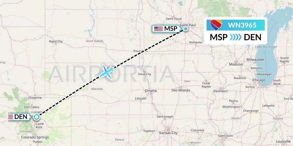 WN3965 Southwest Airlines Flight Map: Minneapolis to Denver