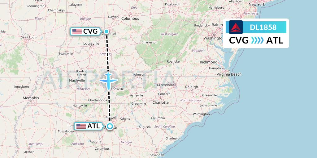 DL1858 Delta Air Lines Flight Map: Cincinnati to Atlanta