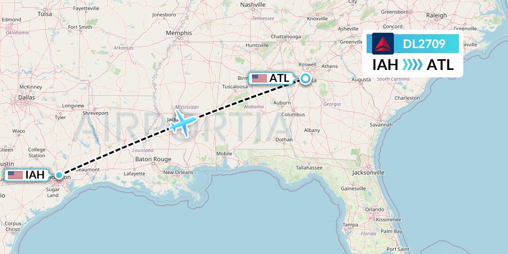 DL2709 Delta Air Lines Flight Map: Houston to Atlanta