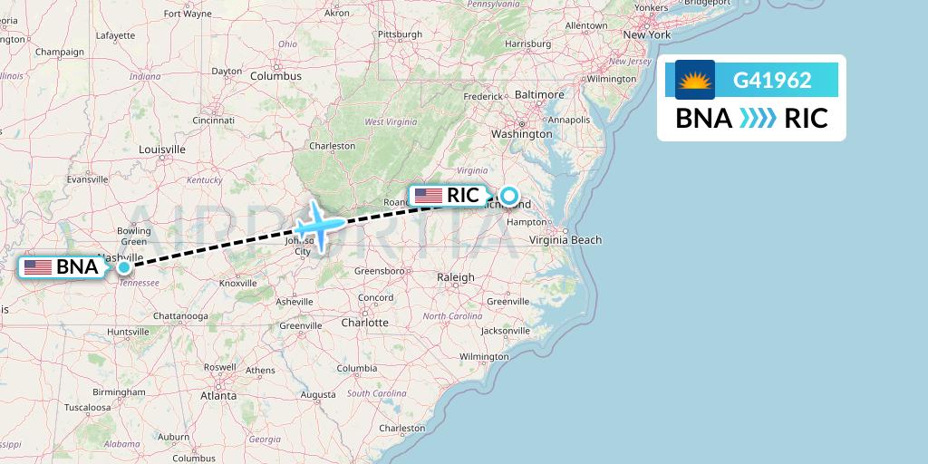 G41962 Allegiant Air Flight Map: Nashville to Richmond