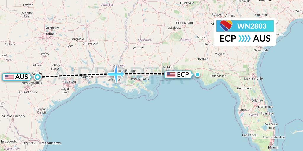 WN2803 Southwest Airlines Flight Map: Panama City to Austin