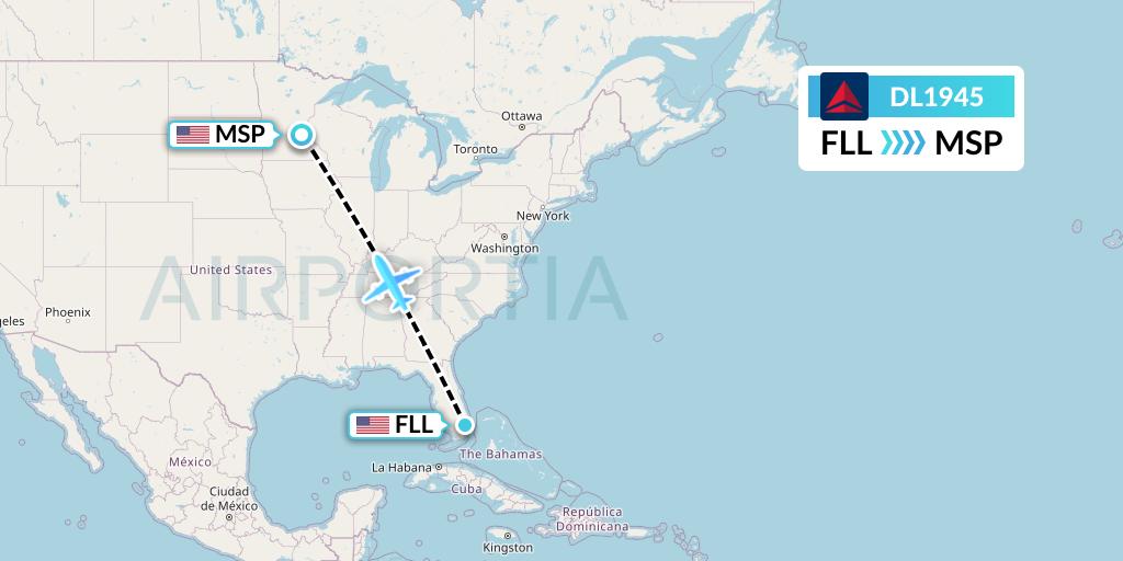 DL1945 Delta Air Lines Flight Map: Fort Lauderdale to Minneapolis