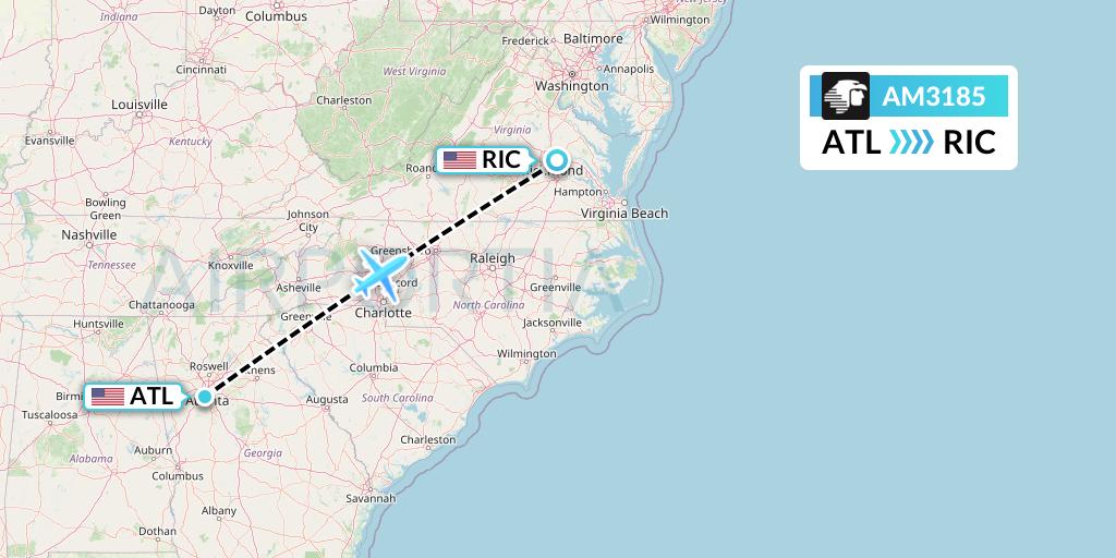 AM3185 Aeromexico Flight Map: Atlanta to Richmond