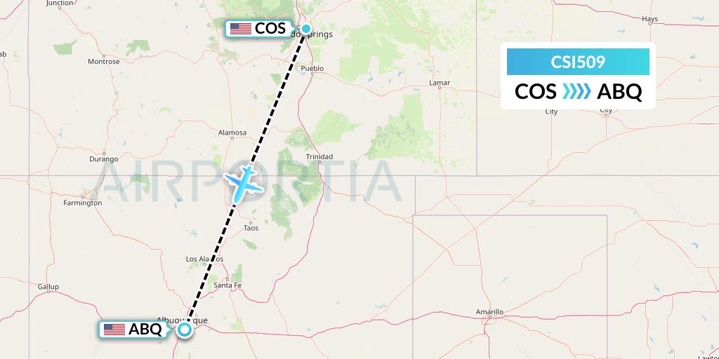 CSI509 Csi Aviation Flight Map: Colorado Springs to Albuquerque