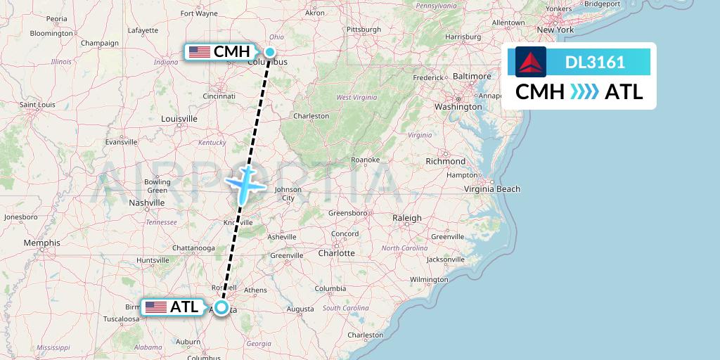DL3161 Delta Air Lines Flight Map: Columbus to Atlanta