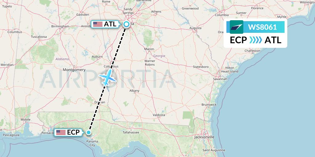 WS8061 WestJet Flight Map: Panama City to Atlanta