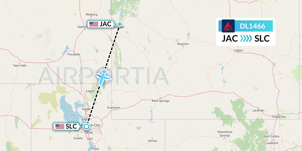 DL1466 Delta Air Lines Flight Map: Jackson to Salt Lake City