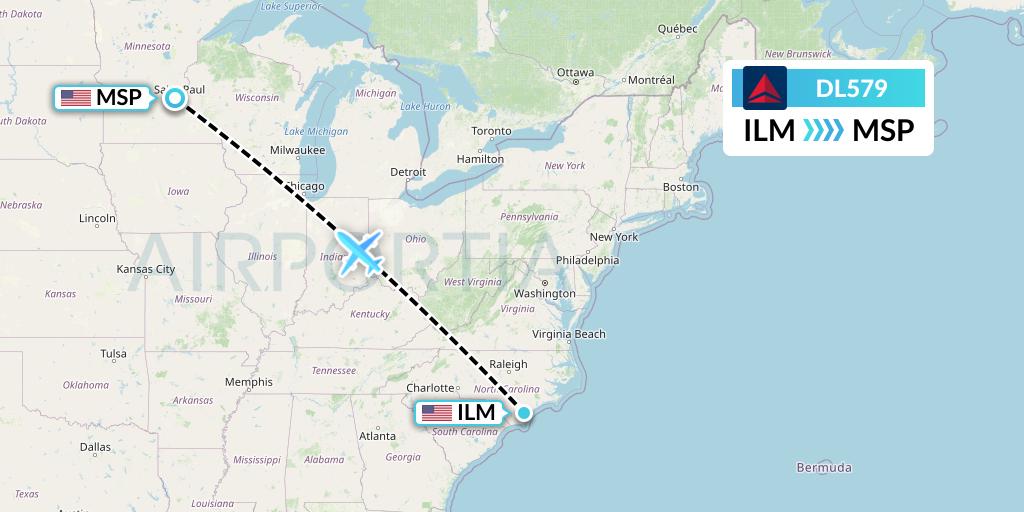 DL579 Delta Air Lines Flight Map: Wilmington to Minneapolis