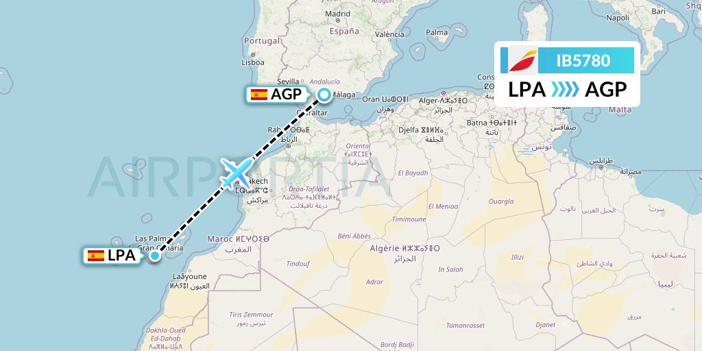 IB5780 Iberia Flight Map: Las Palmas to Malaga