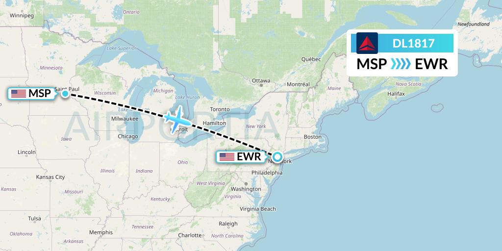 DL1817 Delta Air Lines Flight Map: Minneapolis to New York