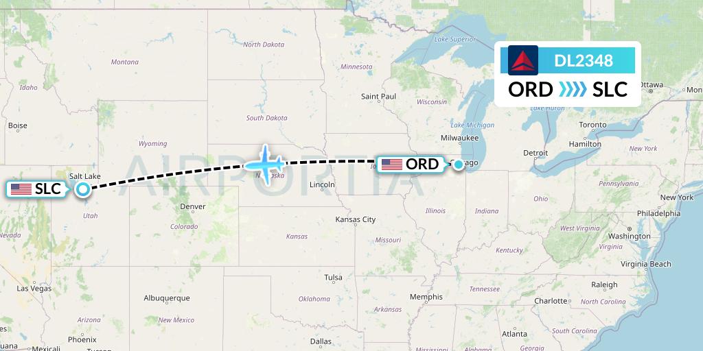 DL2348 Delta Air Lines Flight Map: Chicago to Salt Lake City