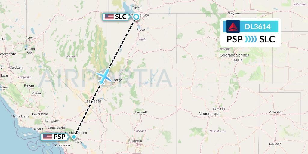 DL3614 Delta Air Lines Flight Map: Palm Springs to Salt Lake City