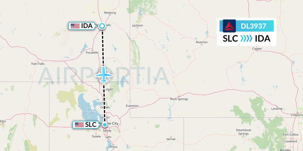 DL3937 Delta Air Lines Flight Map: Salt Lake City to Idaho Falls