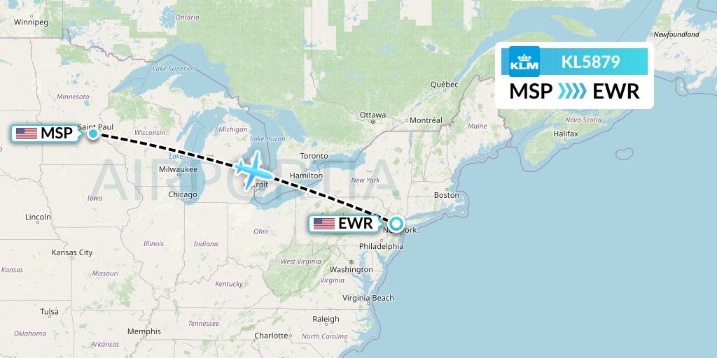 KL5879 KLM Flight Map: Minneapolis to New York