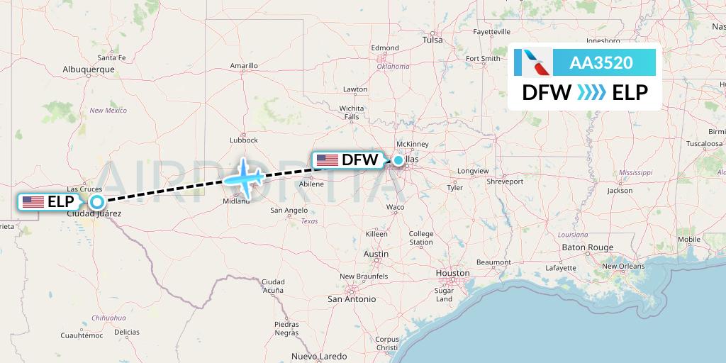 AA3520 American Airlines Flight Map: Dallas to El Paso