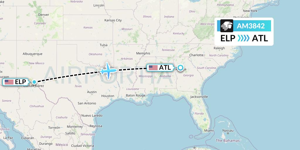 AM3842 Aeromexico Flight Map: El Paso to Atlanta