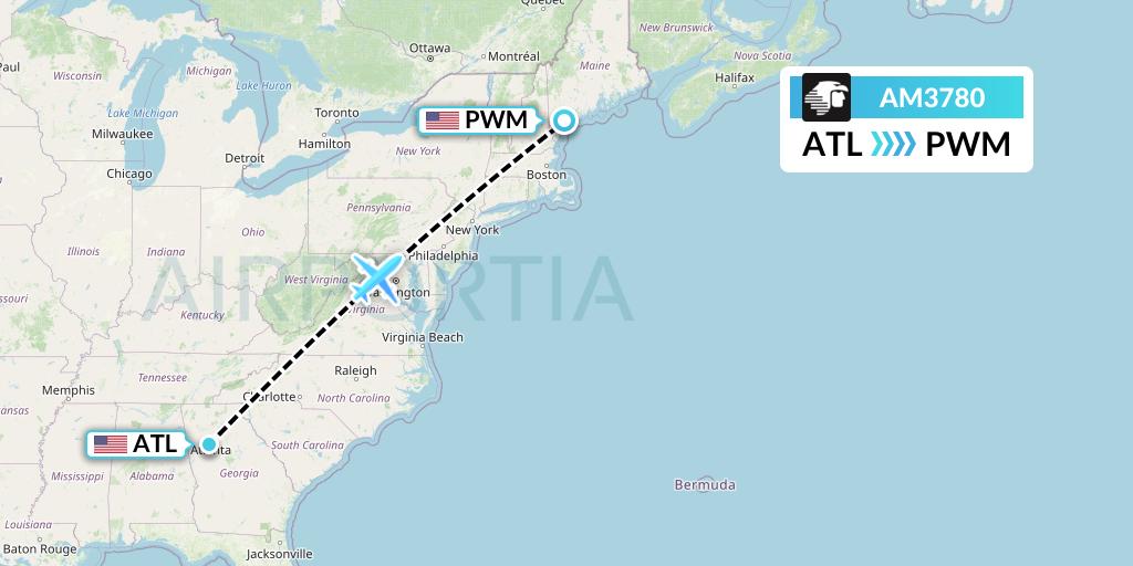 AM3780 Aeromexico Flight Map: Atlanta to Portland