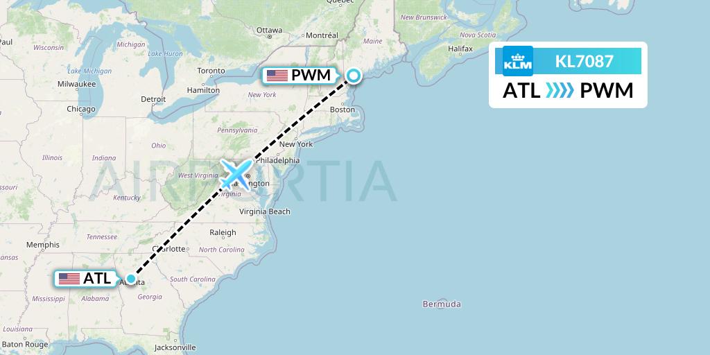 KL7087 KLM Flight Map: Atlanta to Portland