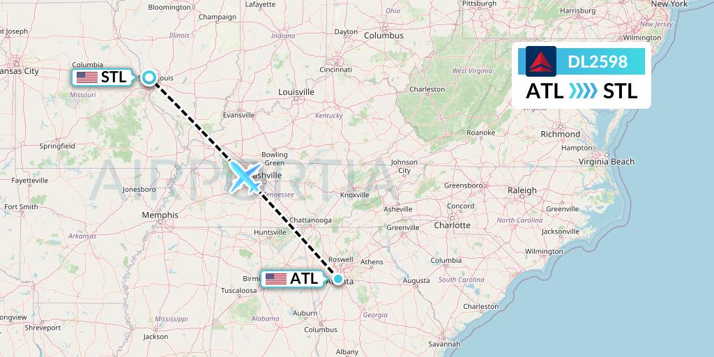 DL2598 Delta Air Lines Flight Map: Atlanta to St. Louis