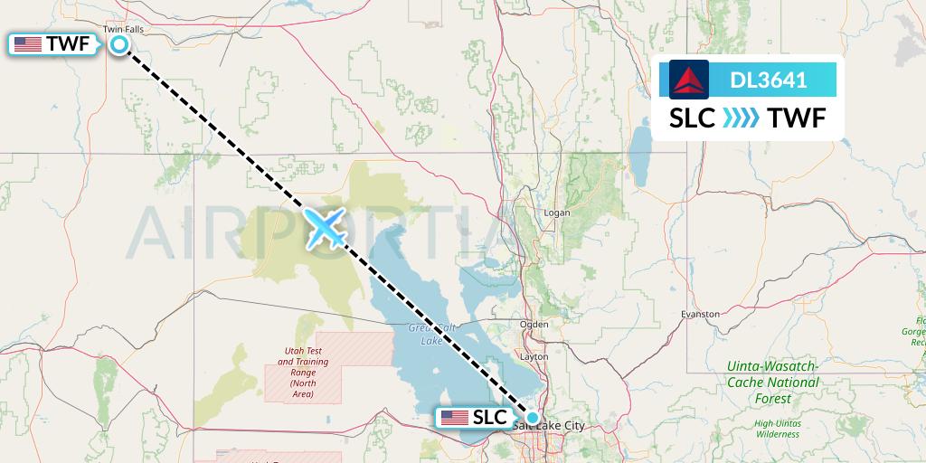 DL3641 Delta Air Lines Flight Map: Salt Lake City to Twin Falls