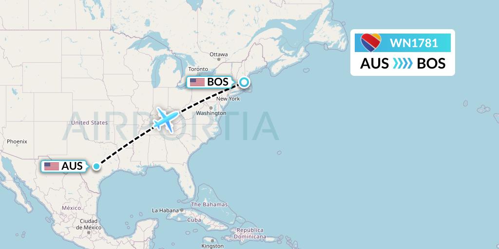 WN1781 Southwest Airlines Flight Map: Austin to Boston