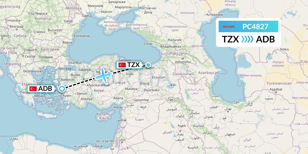 PC4827 Pegasus Airlines Flight Map: Trabzon to Izmir
